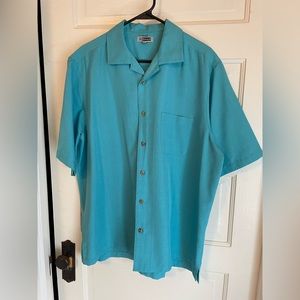mens edwards aqua short sleeve button down shirt - large